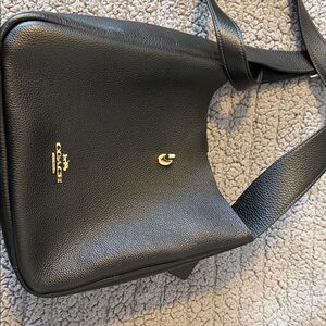 Coach Black Leather Shoulder Bag with Gold Accents